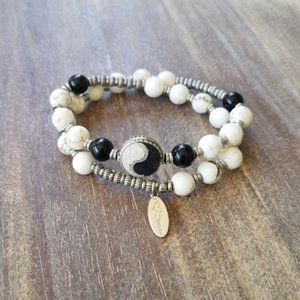 NWT~ White Howlite/Onyx/Yin-Yang - Double wrap Bracelet